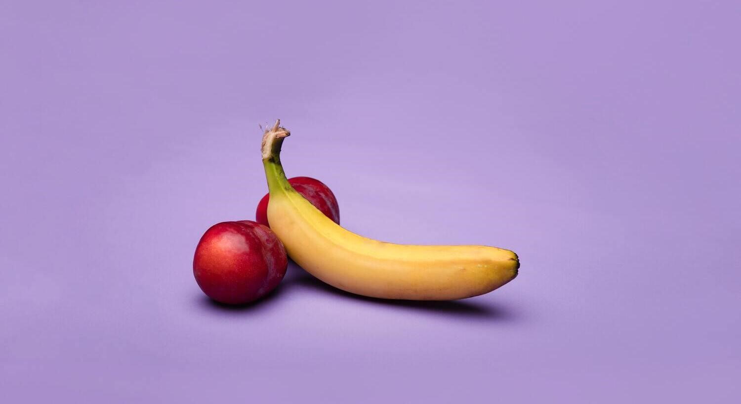 Banana and Plums arranged as a Penis