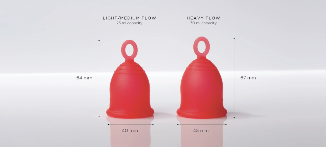 Sizes and measurements of the Asan menstrual cup 